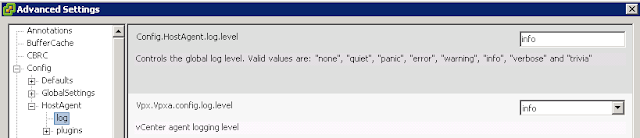 ESXi host hostd and vpxa logging levels