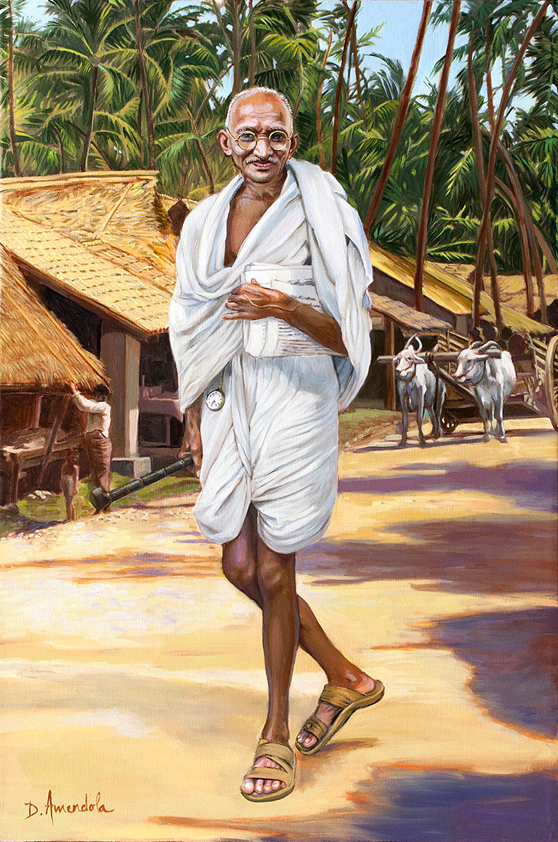 Daily Painting by Artist Dominique Amendola: Mahatma Gandhi, oil ...