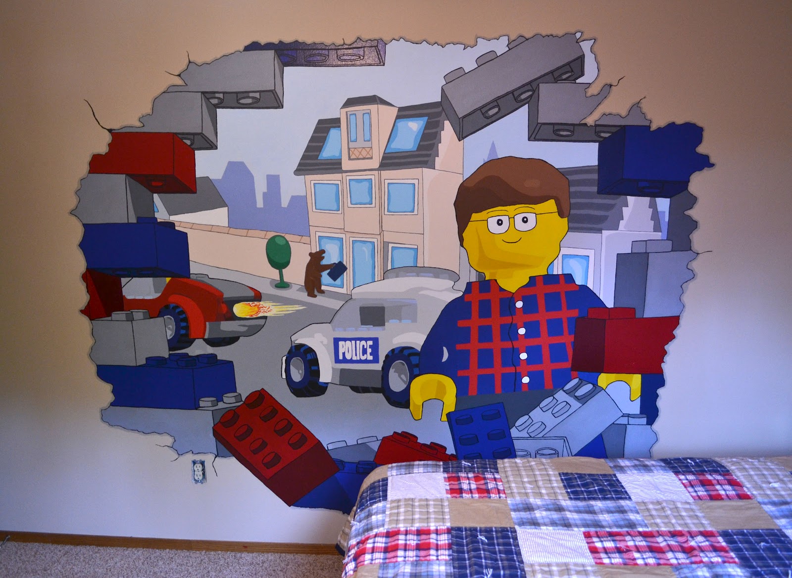 Mural Lukisan Bergambar Mainan Lego Dari Film Hollywood 3D Trick
