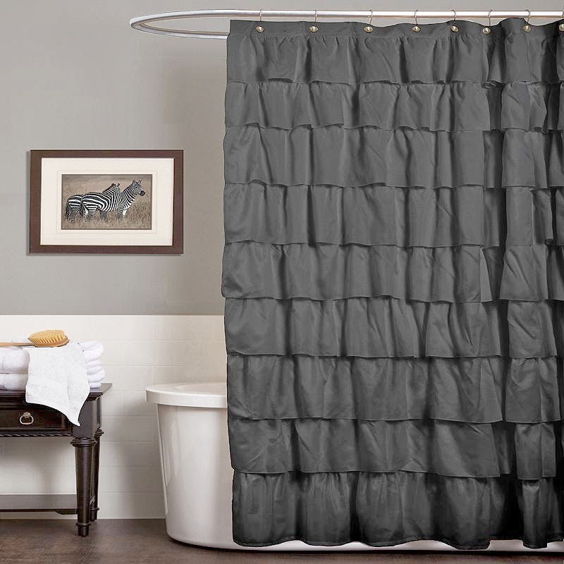 Spring Loaded Shower Curtain Rod Waterfall Ruffle Shower Curtain