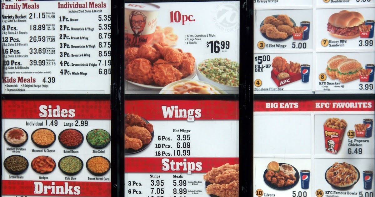 KFC Full Price Menu 2011, Full Price List Of KFC World Celebrities