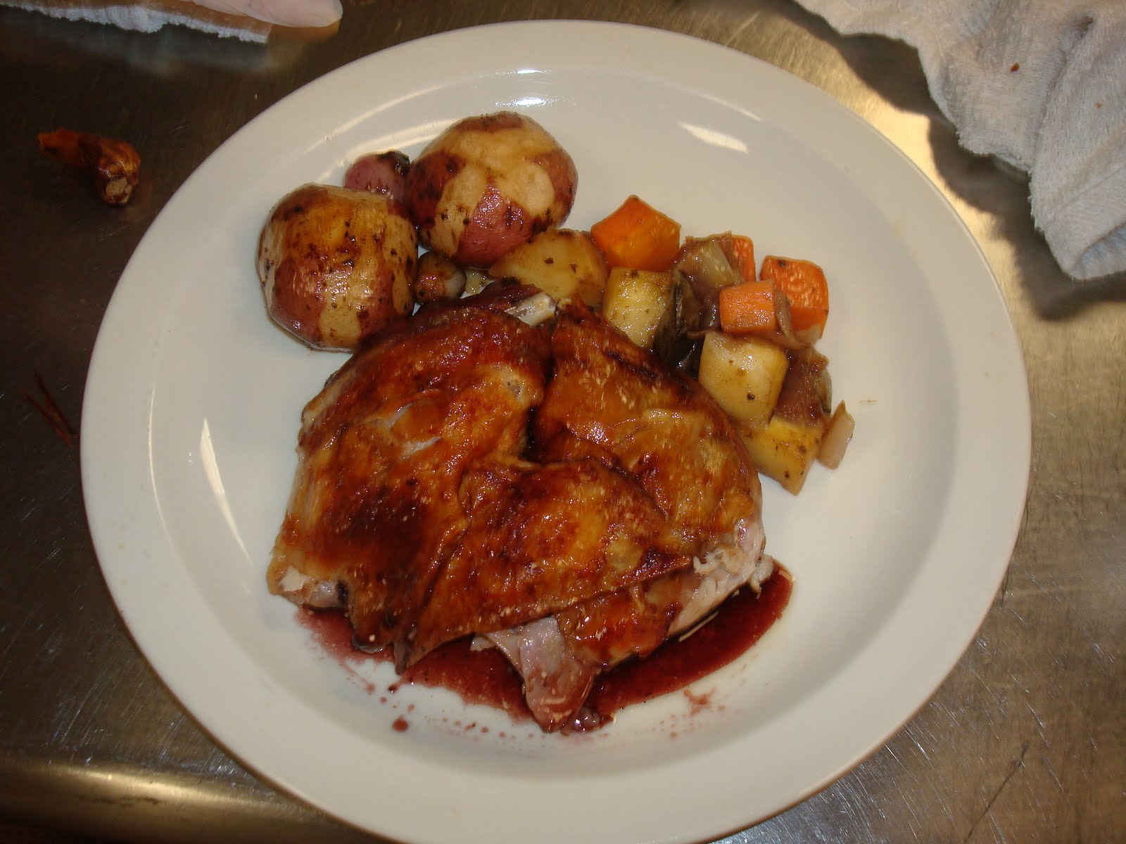 Cooking with the Glow! garlic, honey roasted duck with roasted