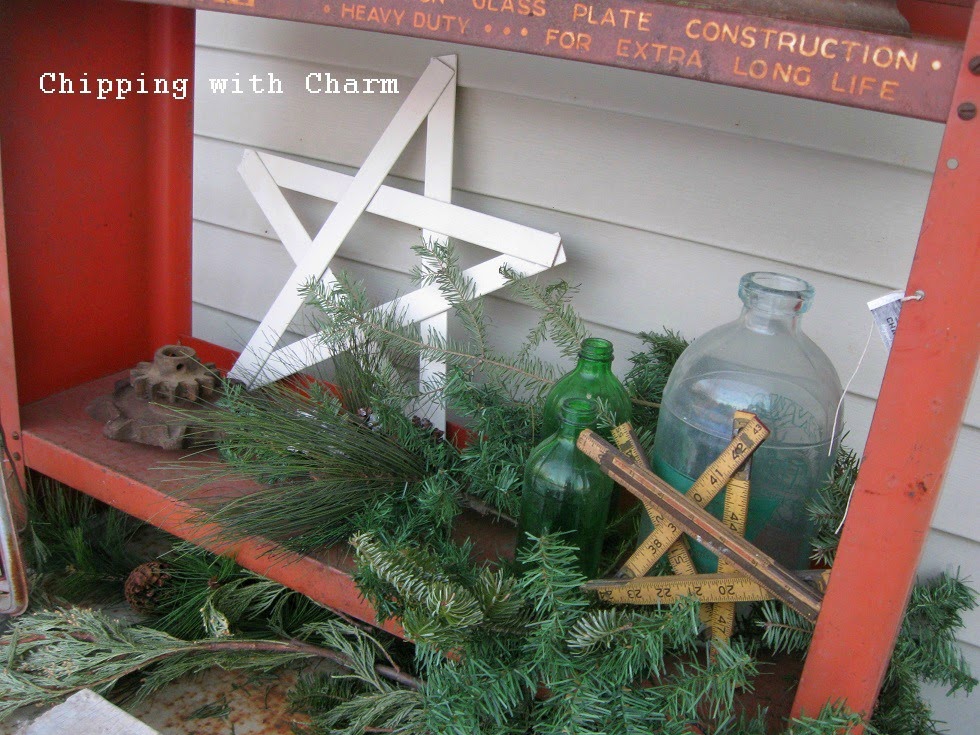 Chipping with Charm: Winter Planters, greens yardsticks and junk...www.chippingwithcharm.blogspot.com