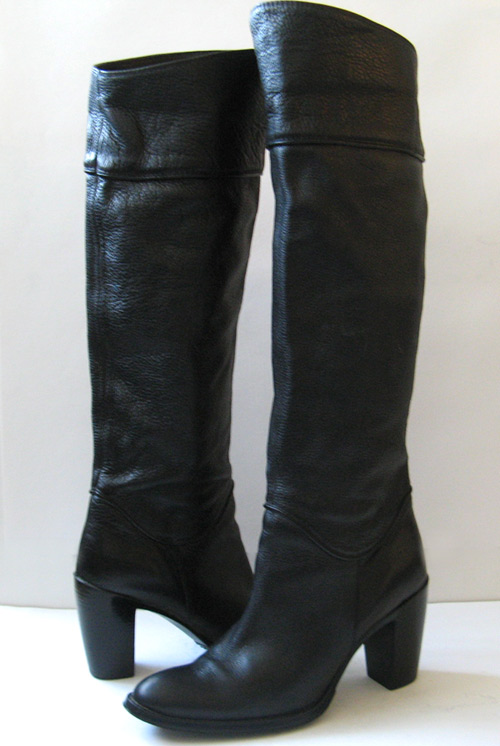TALL KNEE HIGH BLACK LEATHER BOOTS STEVE MADDEN WOMENS SIZE 9.5