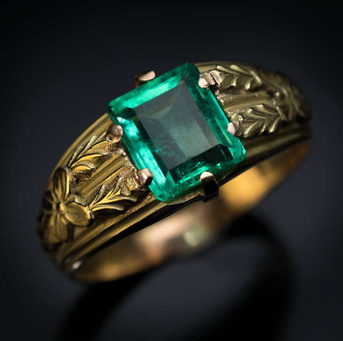 Men's Natural Emerald Ring,...