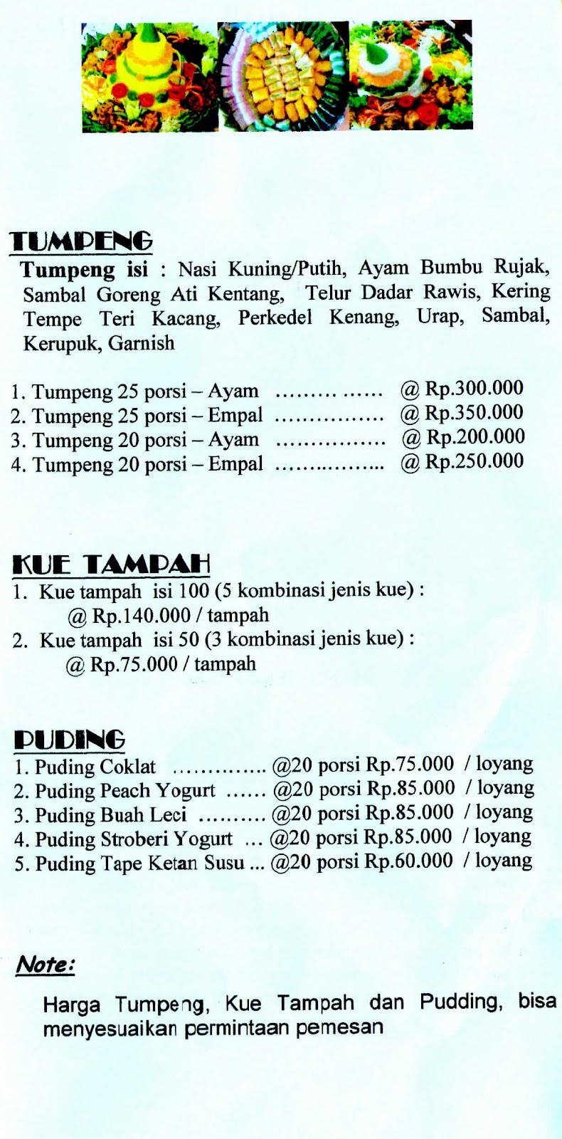 Anezka Katering Menu Tumpeng Kue Tampah Puding