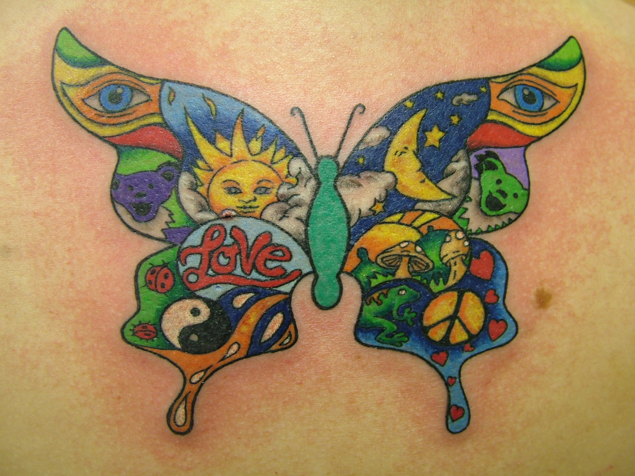 Sun Moon Butterfly Tattoo