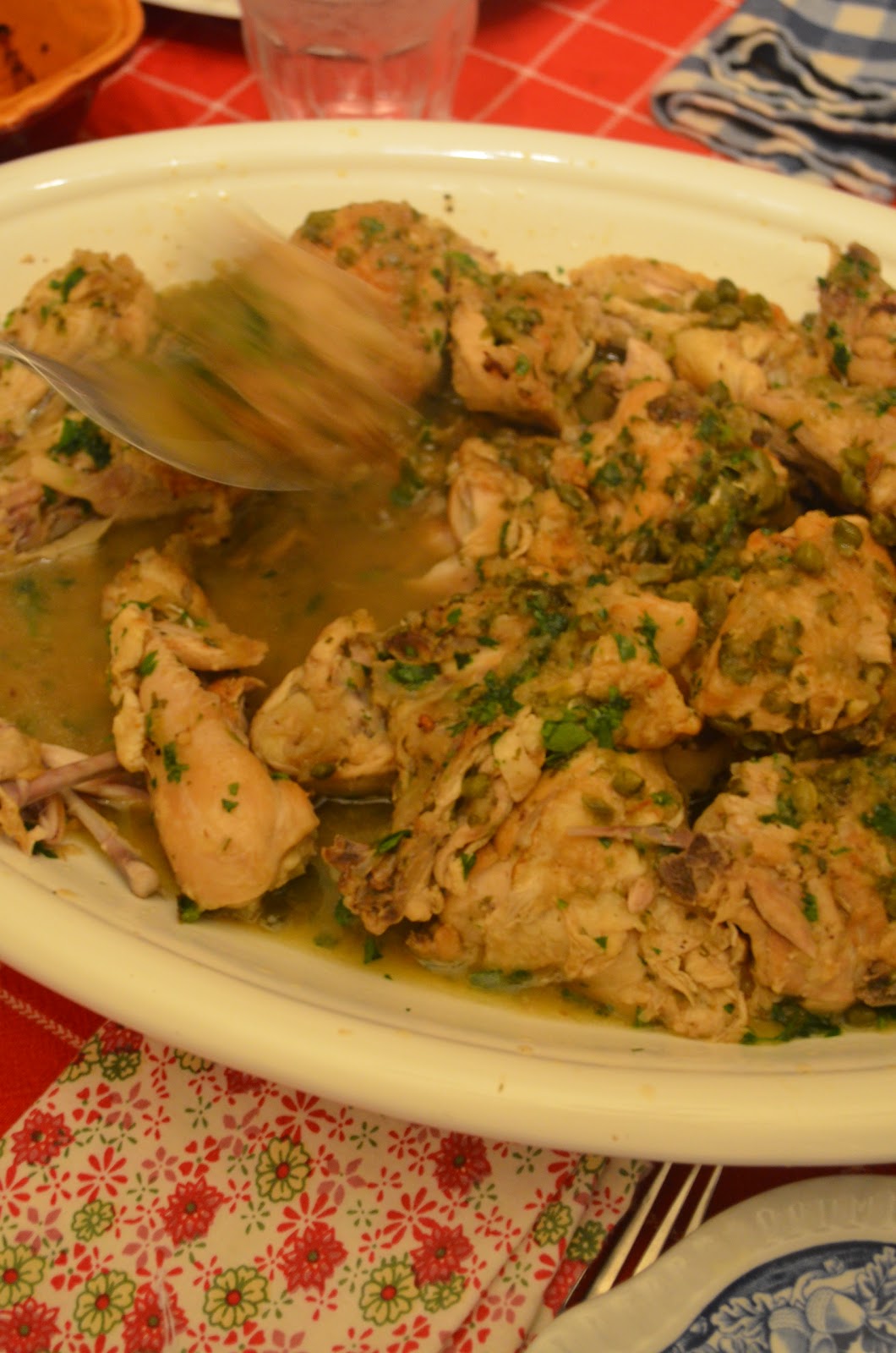 amour fou(d) braised chicken with capers and parsley.