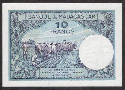 currency Madagascar 10 Francs Banknote