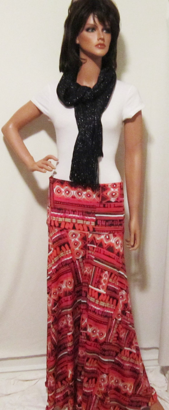 Tribal Print Maxi in Peach, Pink, Black, Ivory