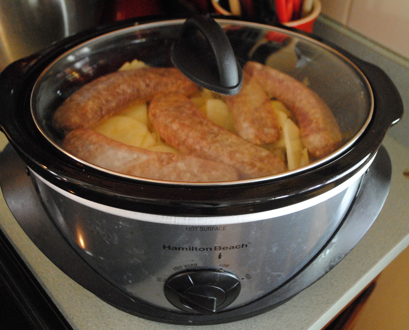 One Day at a Time Bratwurst Sauerkraut Crockpot Dinner