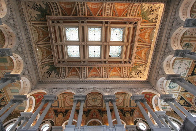 The painting and structure of the ceiling in Library of Congress, Thomas Jefferson Building in Washington DC, USA The painting and structure of the ceiling in Library of Congress, Thomas Jefferson Building in Washington DC, USA