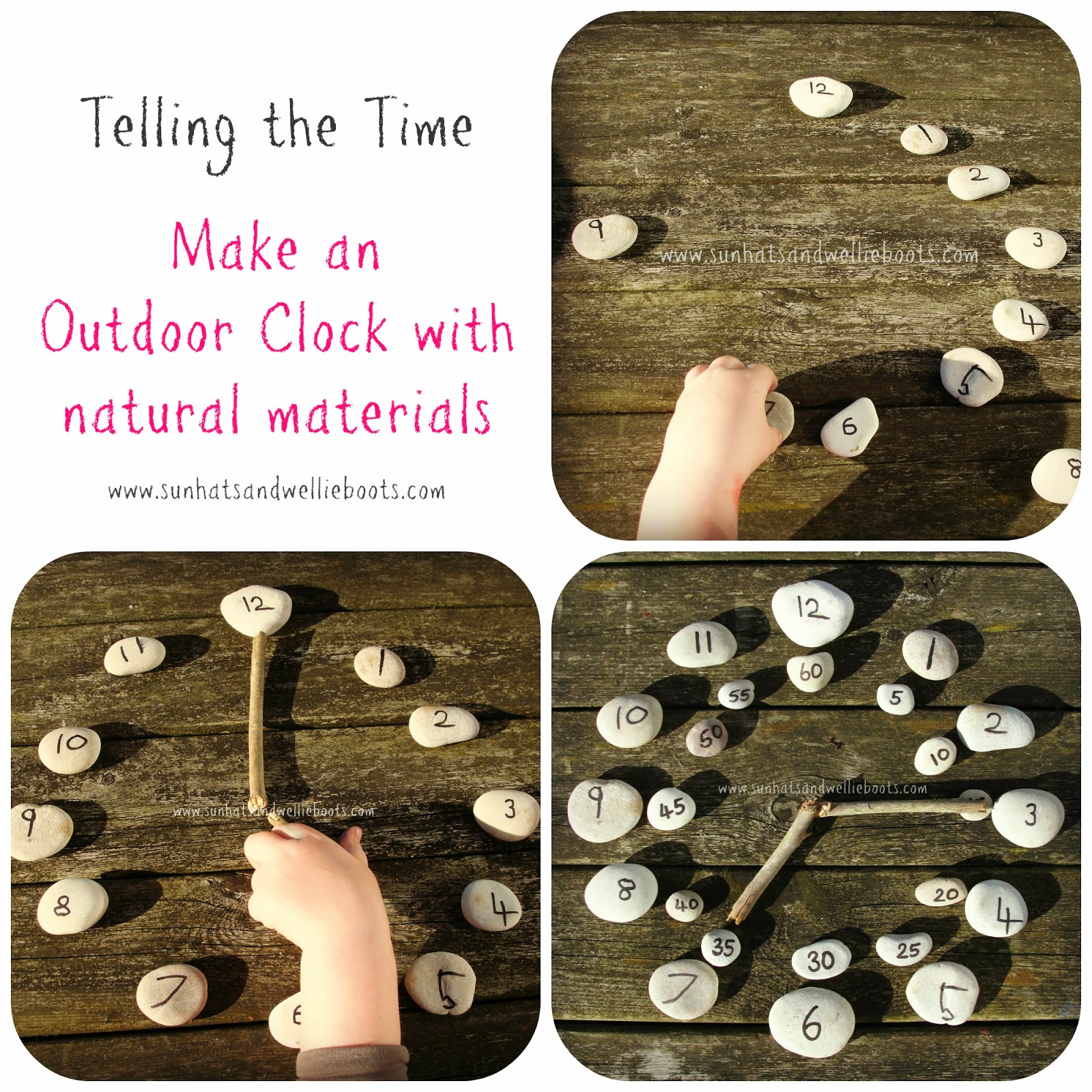 Sun Hats & Wellie Boots Telling the Time Outdoor Clock made with