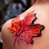 3D DRY BROWNISH LEAF TATTOO ON SHOULDER