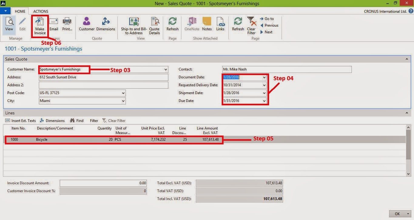 Create a Sales Invoice From a Sales Quote Microsoft Dynamics NAV 2015