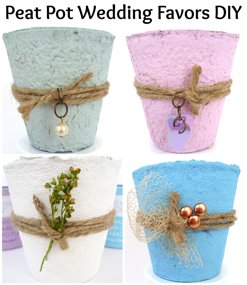 Peat Pot Wedding Favors DIY and video, using DecoArt Chalky Finish ...