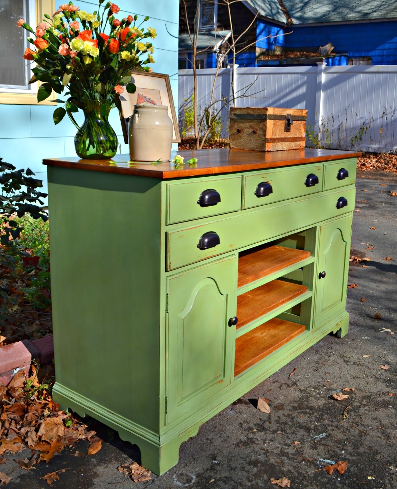 Heir and Space A Vintage Hutch Turned Media Console