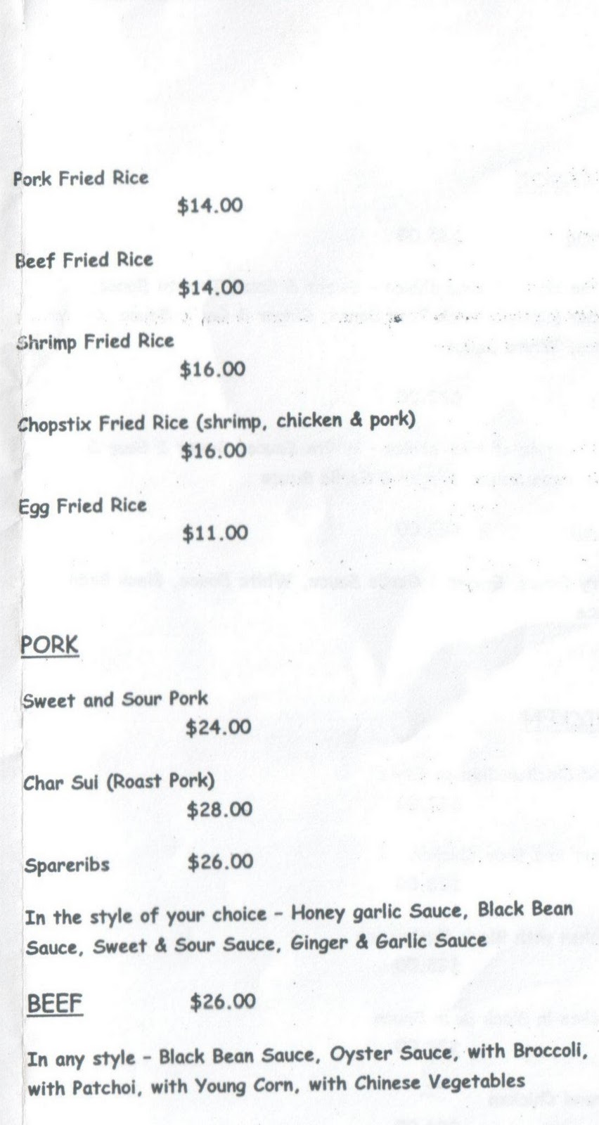 hello grenada, see you later america Chopstix Chinese Restaurant Menu