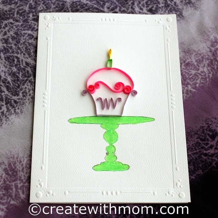 Create With Mom Quilled Birthday Card Cupcake with a Candle Project