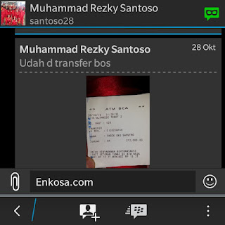 Konfirmasi pembayaran jersey oleh M Rezky Santoso ke rekening yang telah di sediakan
