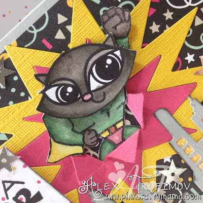 card cards paper smooches stampin up Stampin; Up! DSP It's my party challenge cat inktense derwent pencils coloring colouring pink crafty mama pinkcraftymama