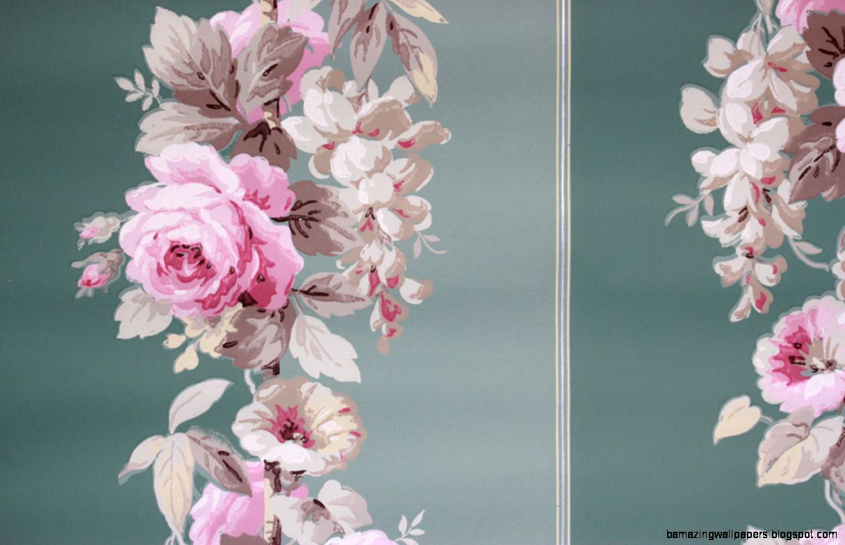 1950s Vintage Wallpaper Pink Roses on Green Rosies Vintage 1950s Vintage Wallpaper Pink Roses on Green Rosies Vintage
