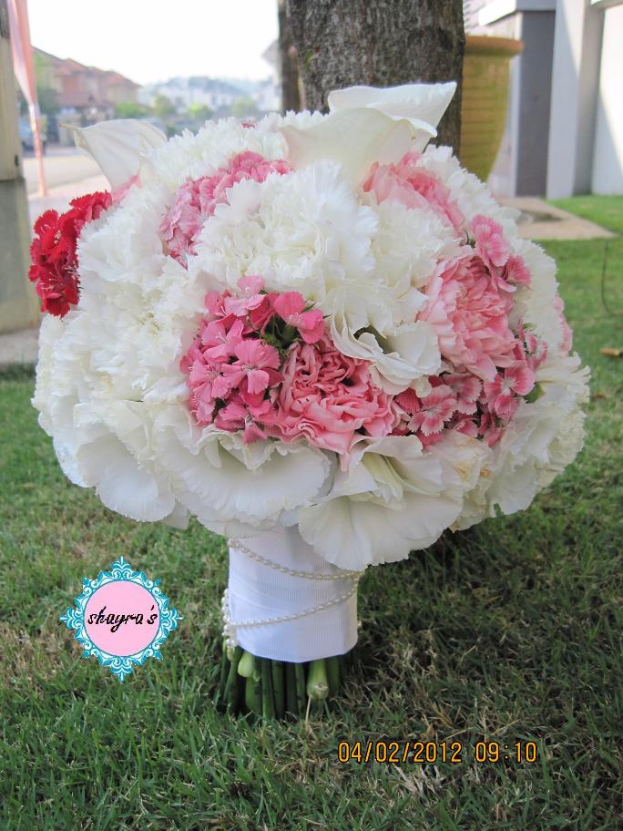Pink Peach White Bridal Bouquet White Carnations White Eustoma 