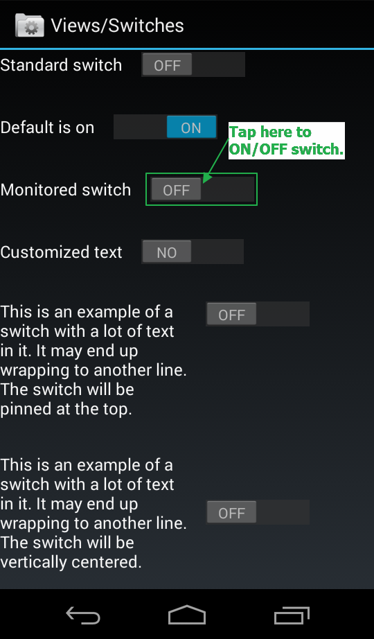 Appium : Tap On Switch Button Of Android App To ON/OFF