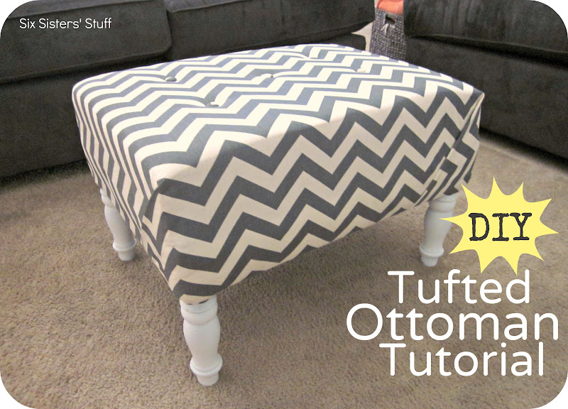 DIY Tufted Ottoman Fabric Recover Tutorial Six Sisters' Stuff