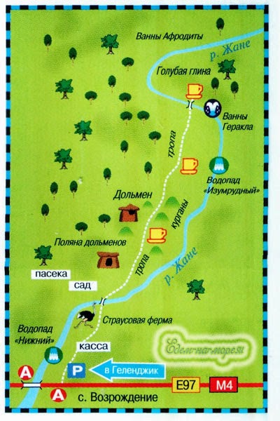 Водопады возле села Возрождение, карта