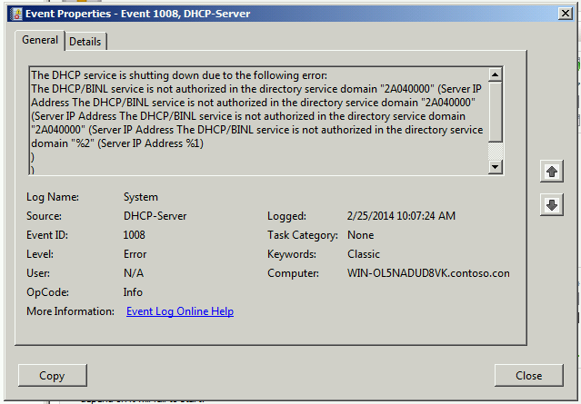 Extra Parts Fixed Dhcp Server Won T Start With Error The Dhcp Binl Service Is Not Authorized In The Directory Service Domain 2a