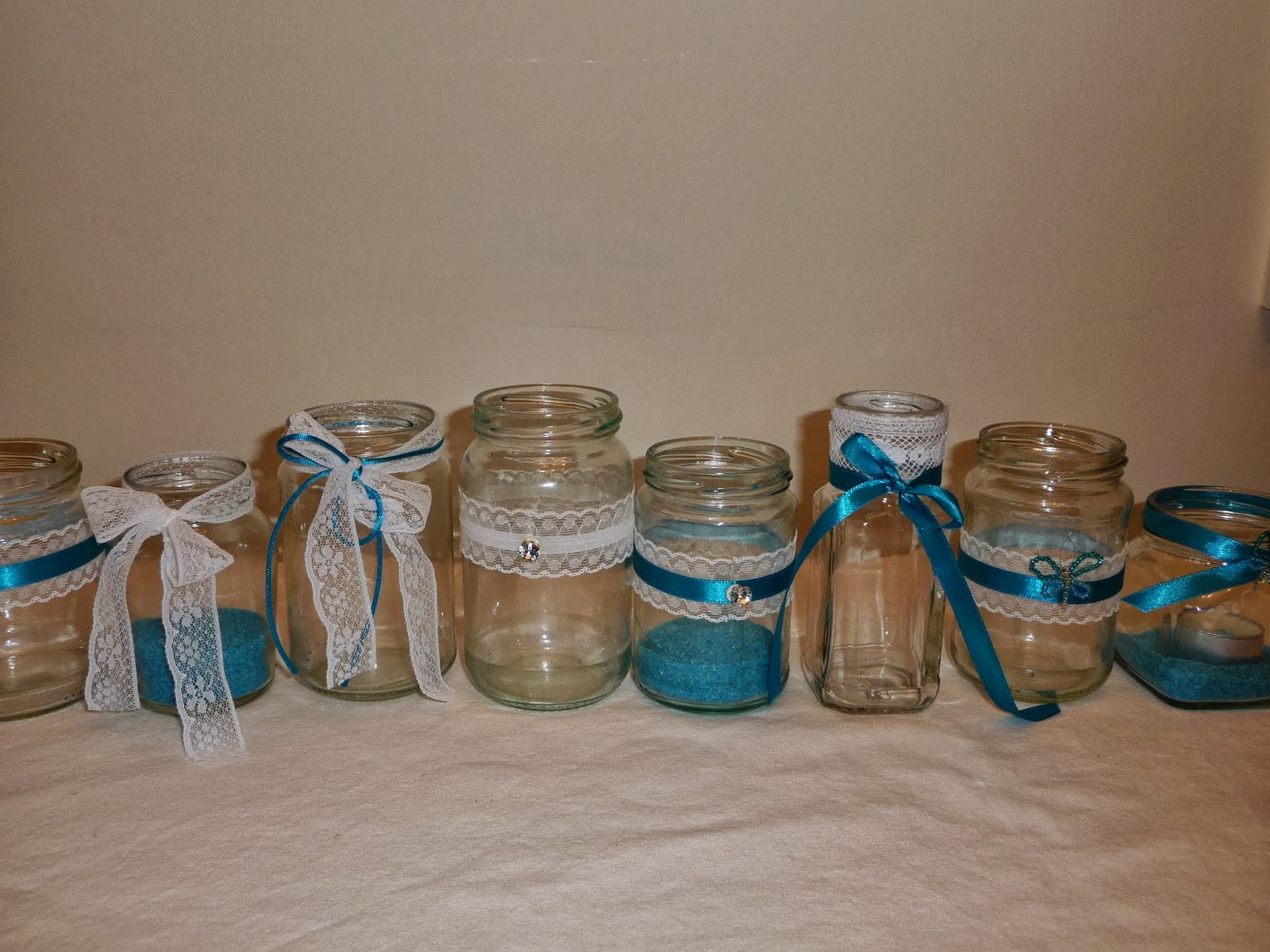 Emmity's Craft Room Decorated Jam Jars for flowers or tea light holders