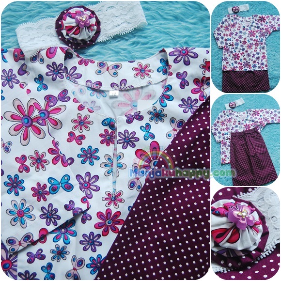 Baju Kurung Cotton for baby dan kanak-kanak White Colorful Polkadot