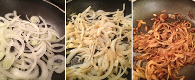 3-step image illustrates how to caramelize onions