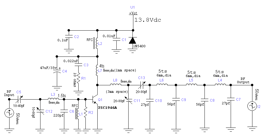 Wiring & diagram Info: Simple 30 Watt VHF Amplifier by using 2SC1946A