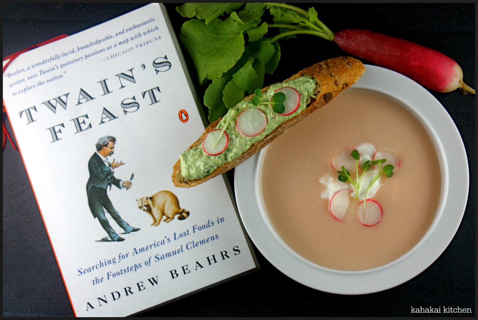 Kahakai Kitchen Radish Soup & Radish LeafFeta Spread on Toasts for