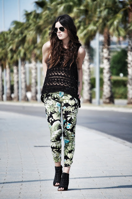 брюки с принтом, уличная мода лето 2012, летний стиль для девушек