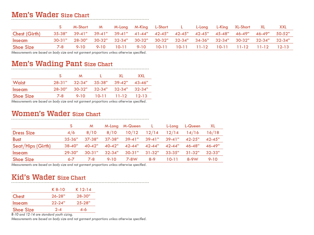 Ll Bean Waders Size Chart