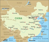 This map shows Qingdao, the city where we live. It is a coastal city of eight million.