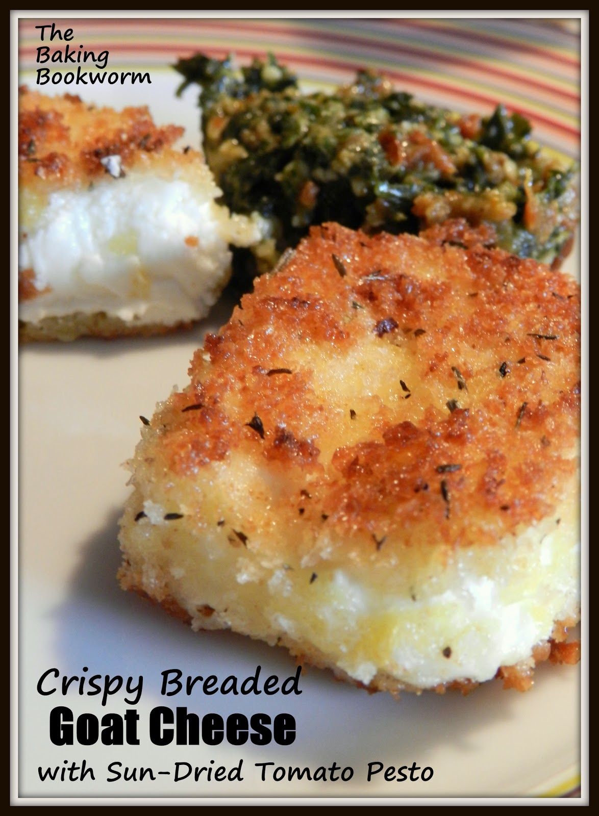 The Baking Bookworm Crispy Breaded Goat Cheese with SunDried Tomato Pesto