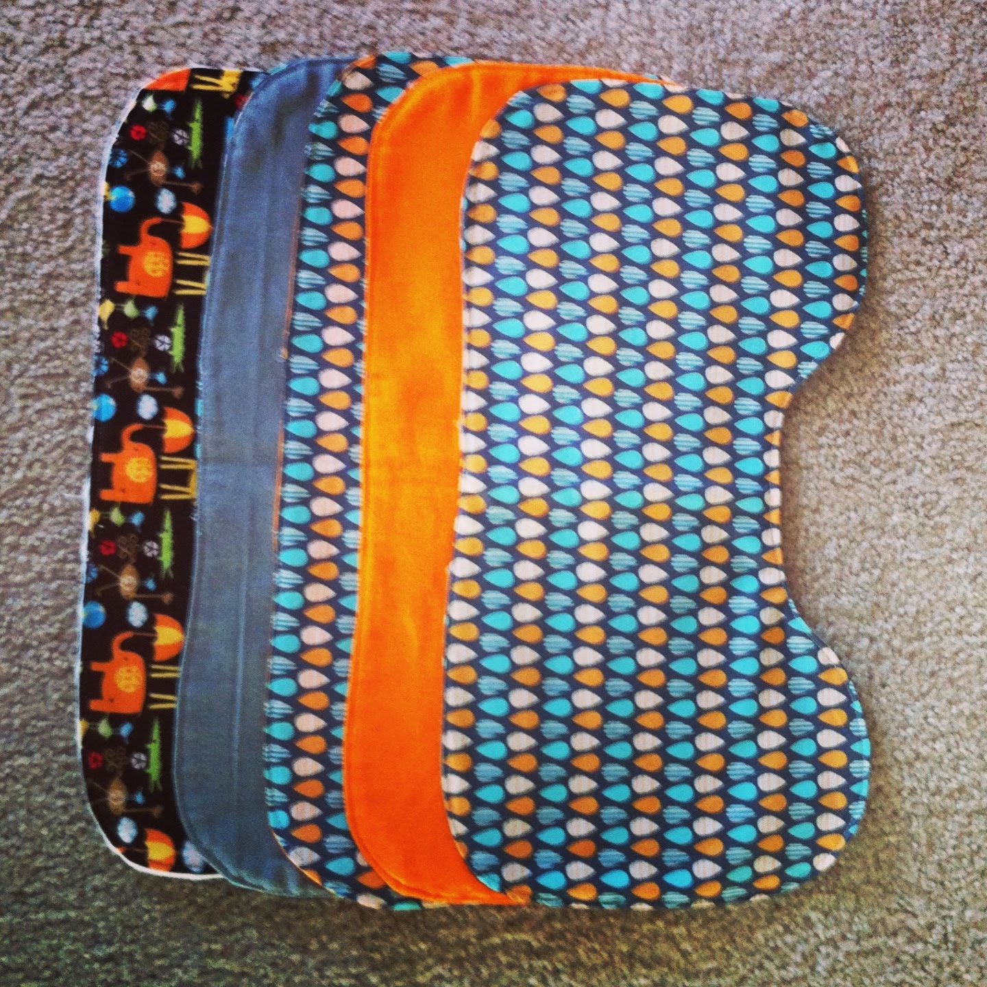 everywhere orange Nesting for 2 sewing burp cloths