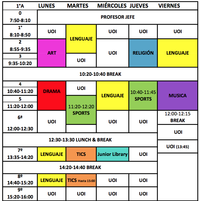 1st A Timetable