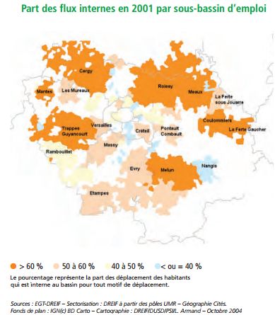 Carte de la mobilité dans les bassins d'emploi d'Ile de France
