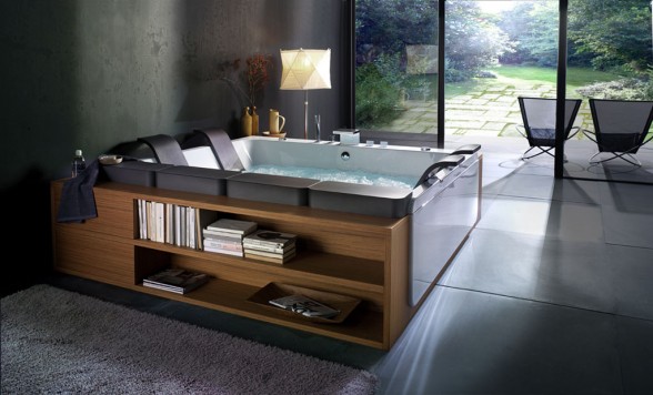 modern bathtub with storage space
