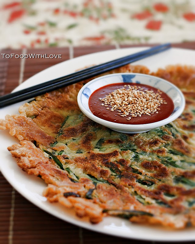 To Food with Love Buchujeon (Garlic Chive Pancake) with Gochujang