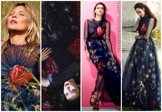 Valention 2014 AW Navy Tulle Embroidered Heart Dress 24 Looks Same or Not bt Sheena 宣娜:名模女星撞衫穿搭