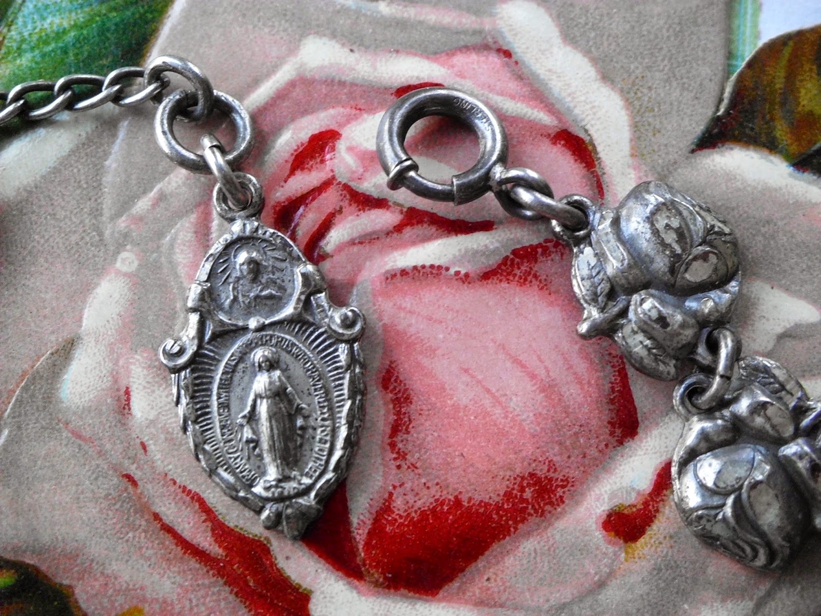 Vintage Religious Medals Vintage HMH STERLING Religious Roses with