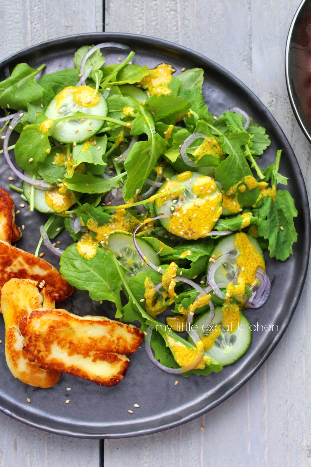 My Little Expat Kitchen Turnip greens and halloumi salad with tahini