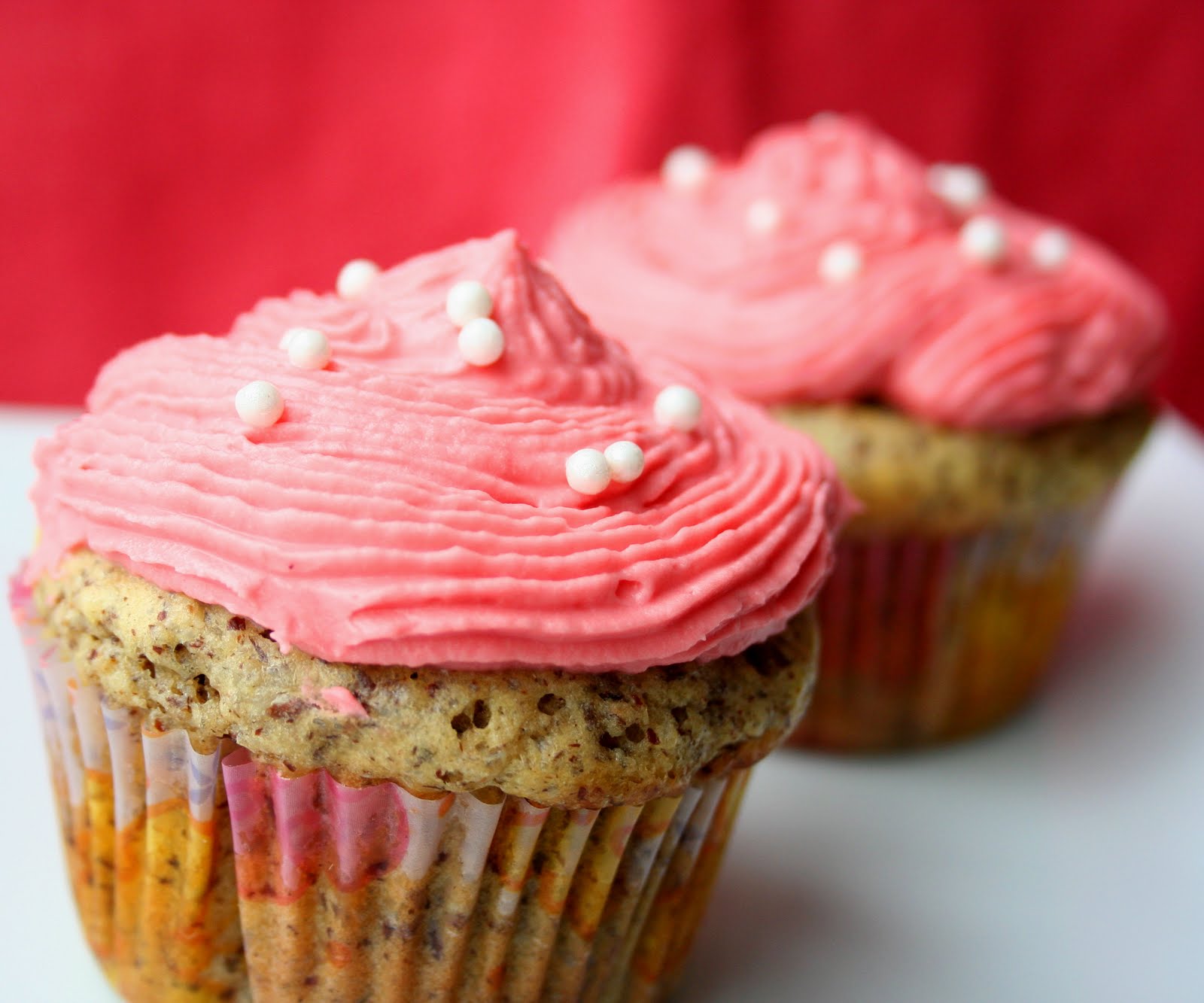Low Carb Almond Cupcakes with Raspberry Cream Cheese Frosting. All