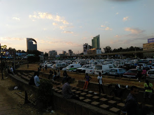 Meskel Square packed with cars in the evening.